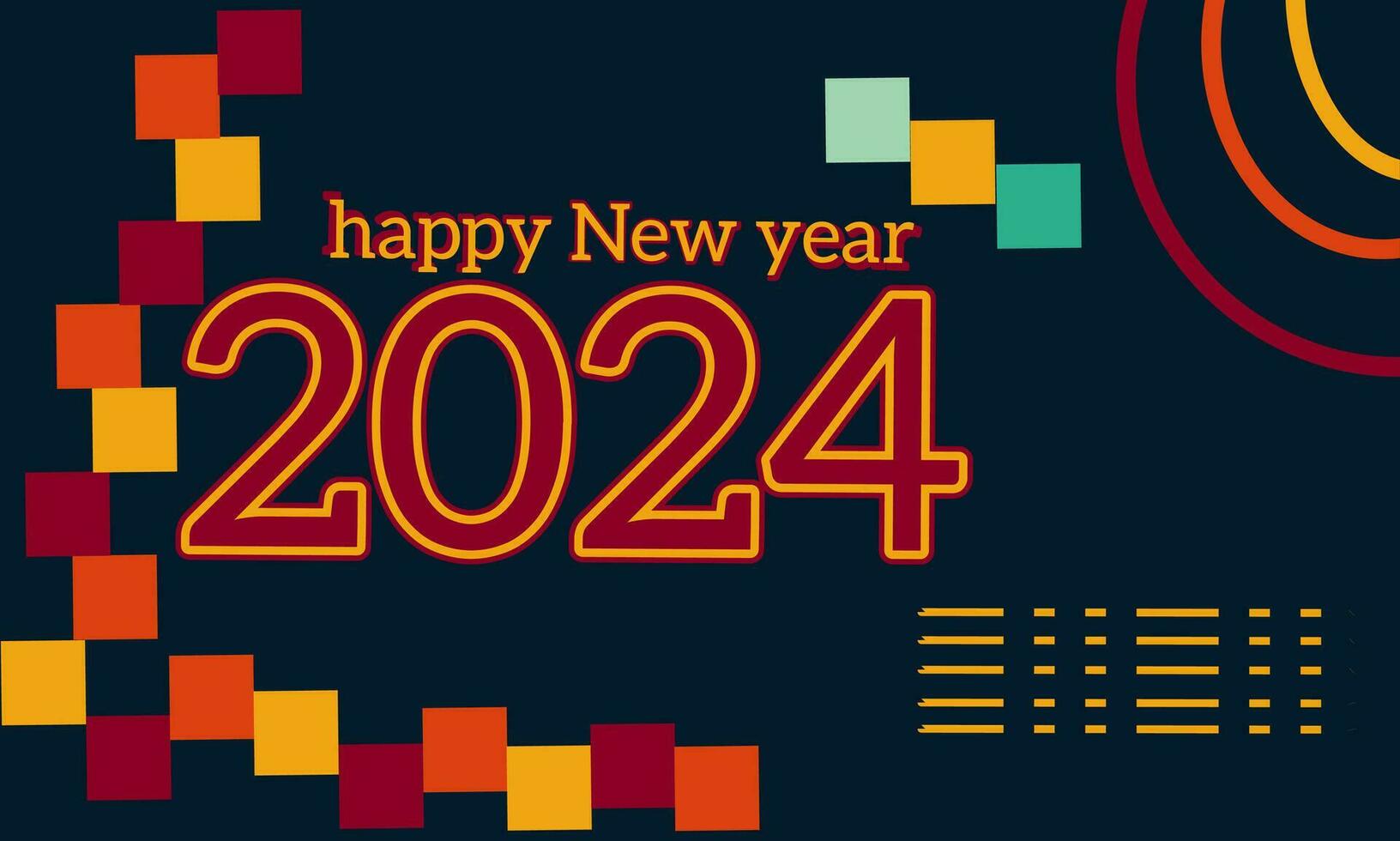 2024 New Year Celebration Banner Design with Modern Abstract Geometric Background in Retro Style Decorated with Colorful Shapes vector