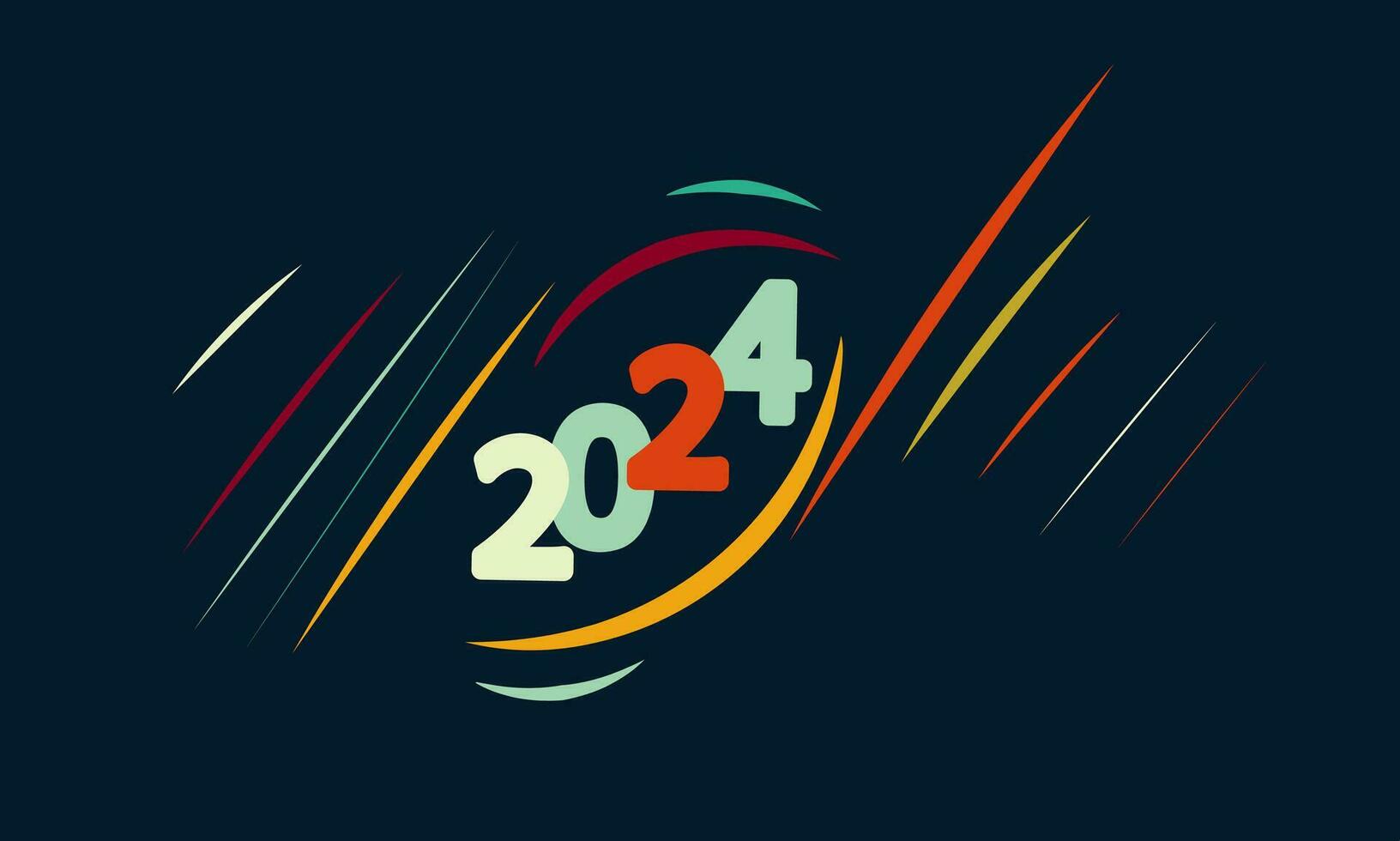 2024 New Year Celebration Banner Design with Modern Abstract Geometric Background in Retro Style Decorated with Colorful Shapes vector