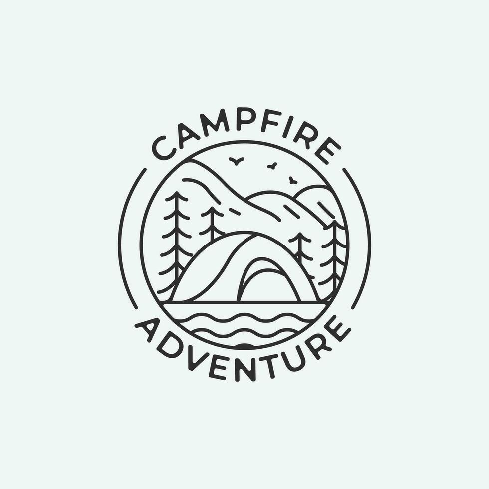 Adventure logo icon design, campfire line art minimalist illustration design. vector