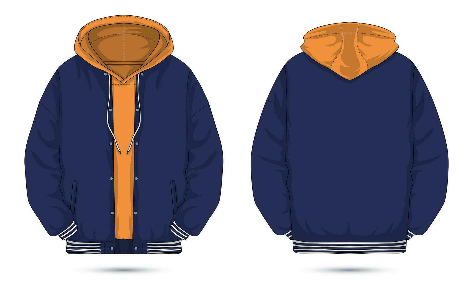 Hoodie jacket template outline front and back view vector