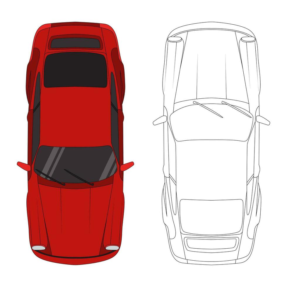 Flat design red car outline top view vector