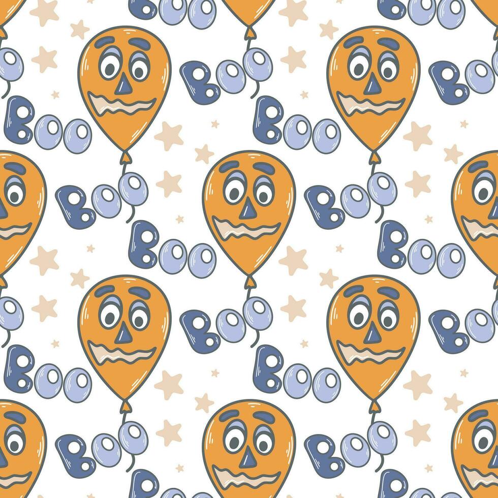 Balloons with faces and boo seamless pattern vector