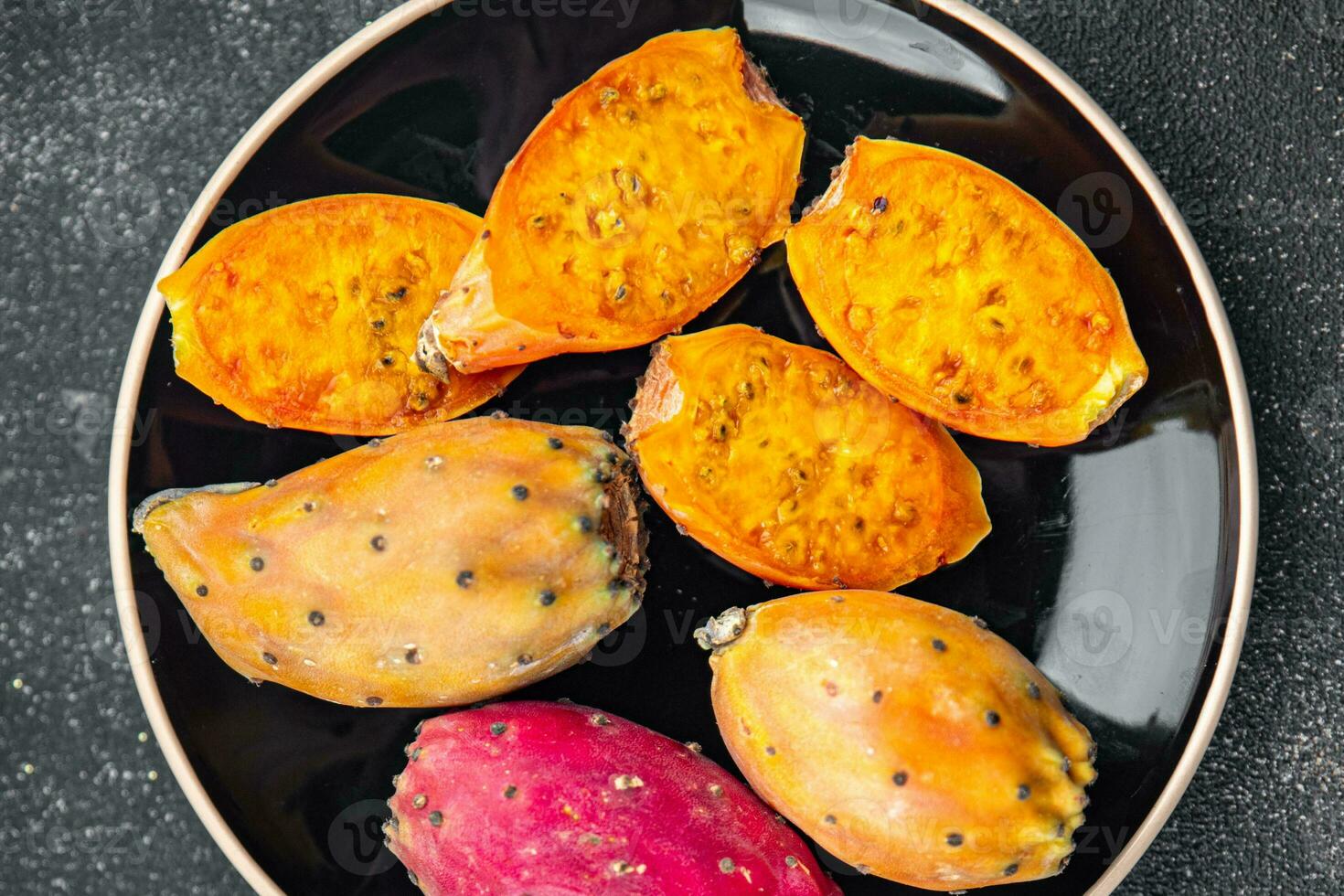 prickly pear exotic fruit figues de barbarie appetizer meal food snack on the table copy space photo