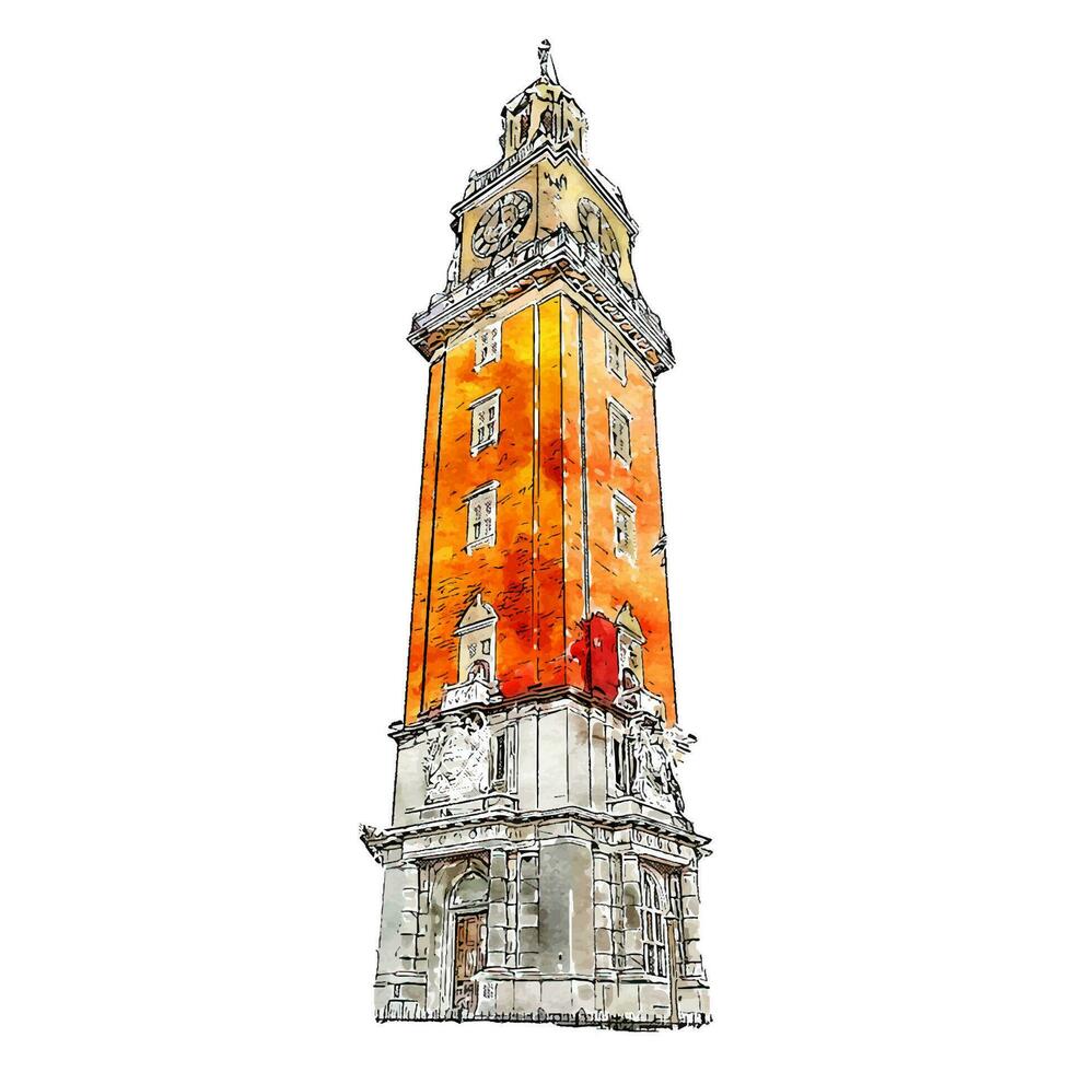 torre monumental argentina acuarela mano dibujado ilustración aislado en blanco antecedentes vector