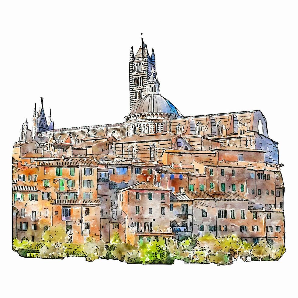 Siena italy watercolor hand drawn illustration isolated on white background vector