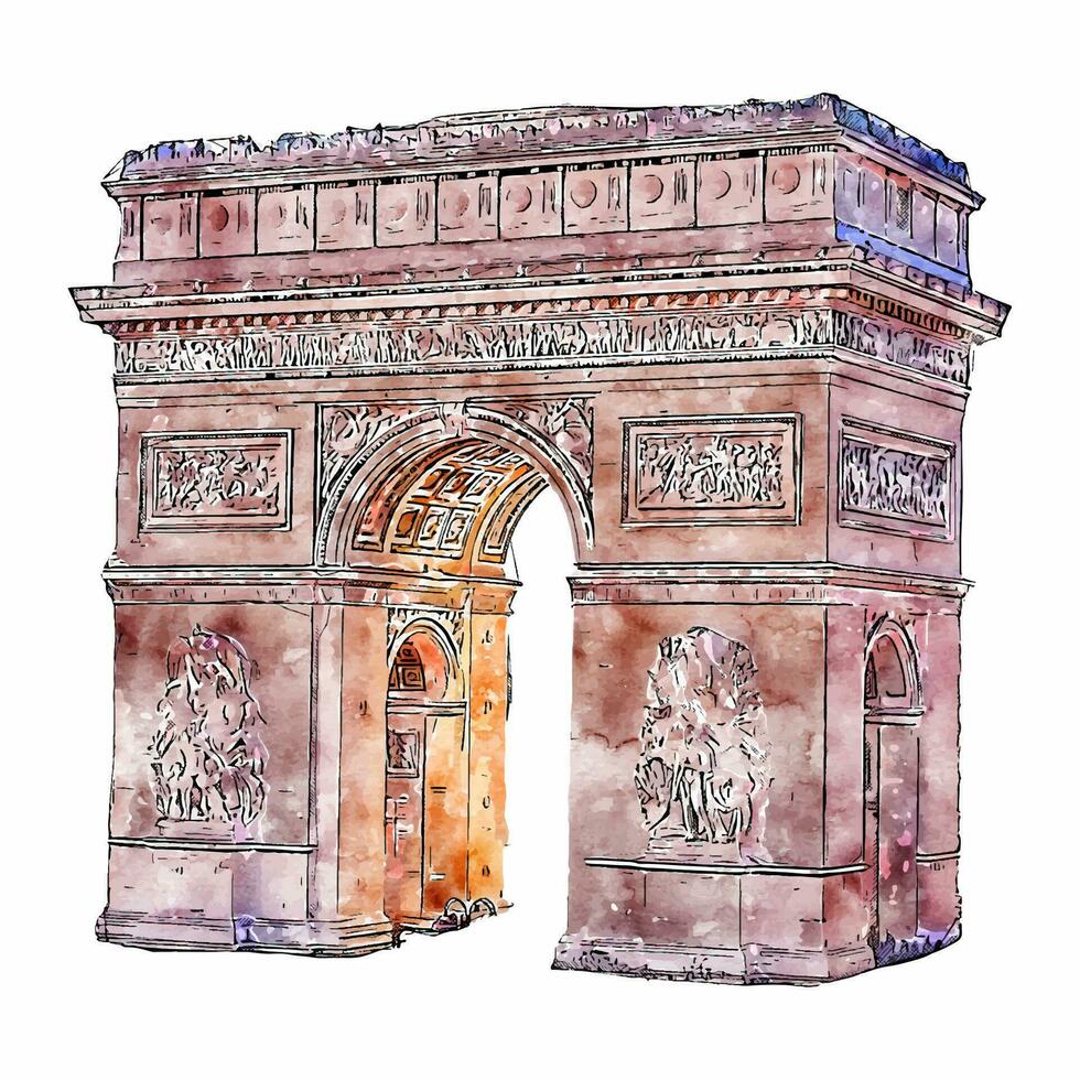 Paris france watercolor hand drawn illustration isolated on white background vector