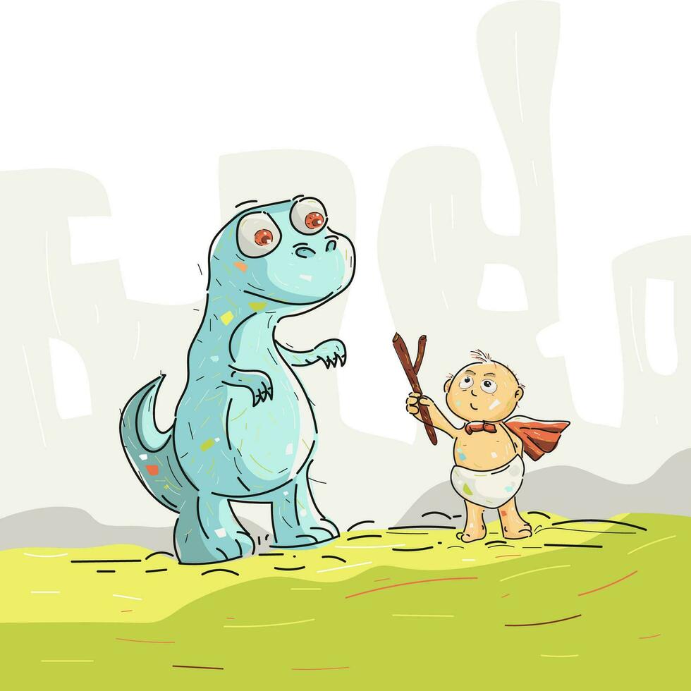 chico y dinosaurio mano dibujar niños diseño vector