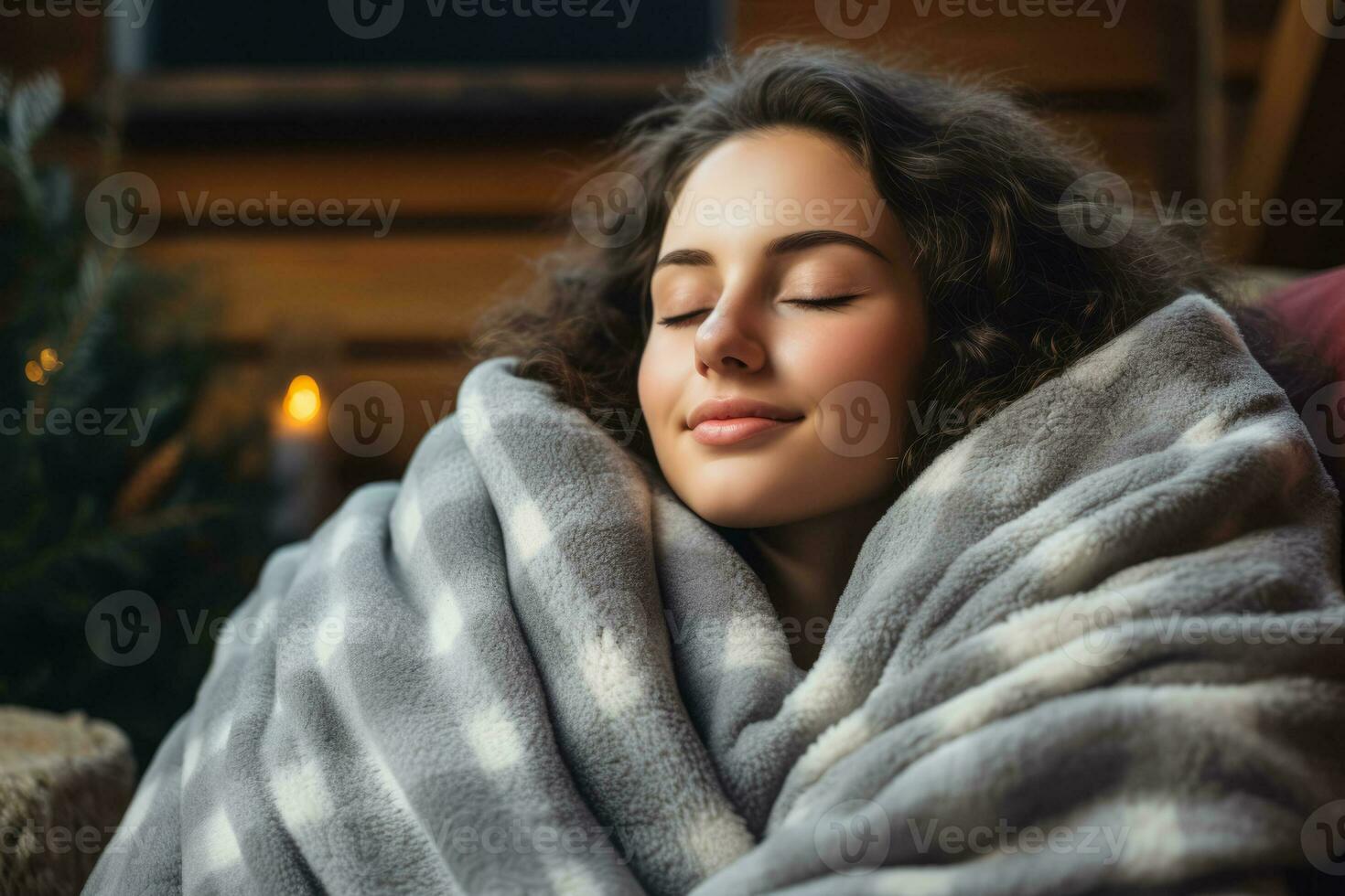 Person comfortably asleep with a heating pad combating an autumn cold photo