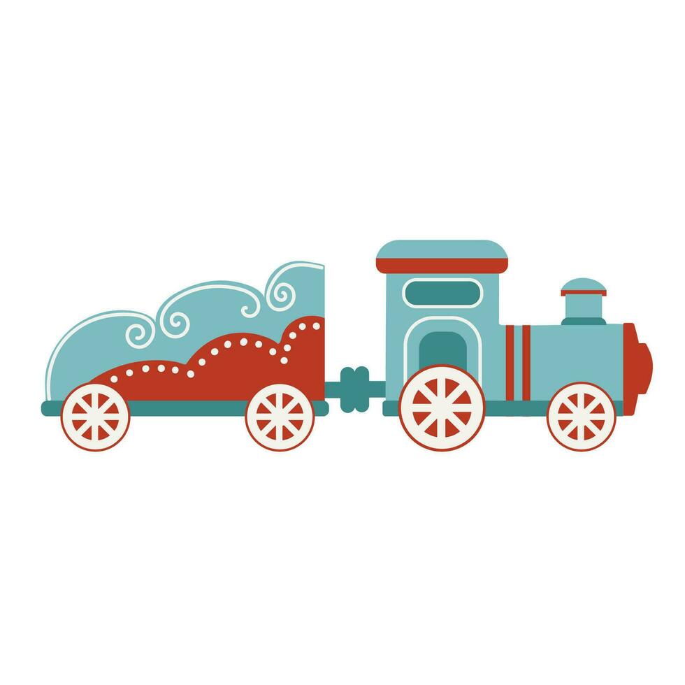 Christmas train on a white background. New Year s toy. Nostalgia. Retro toys. Vector, flat style. vector
