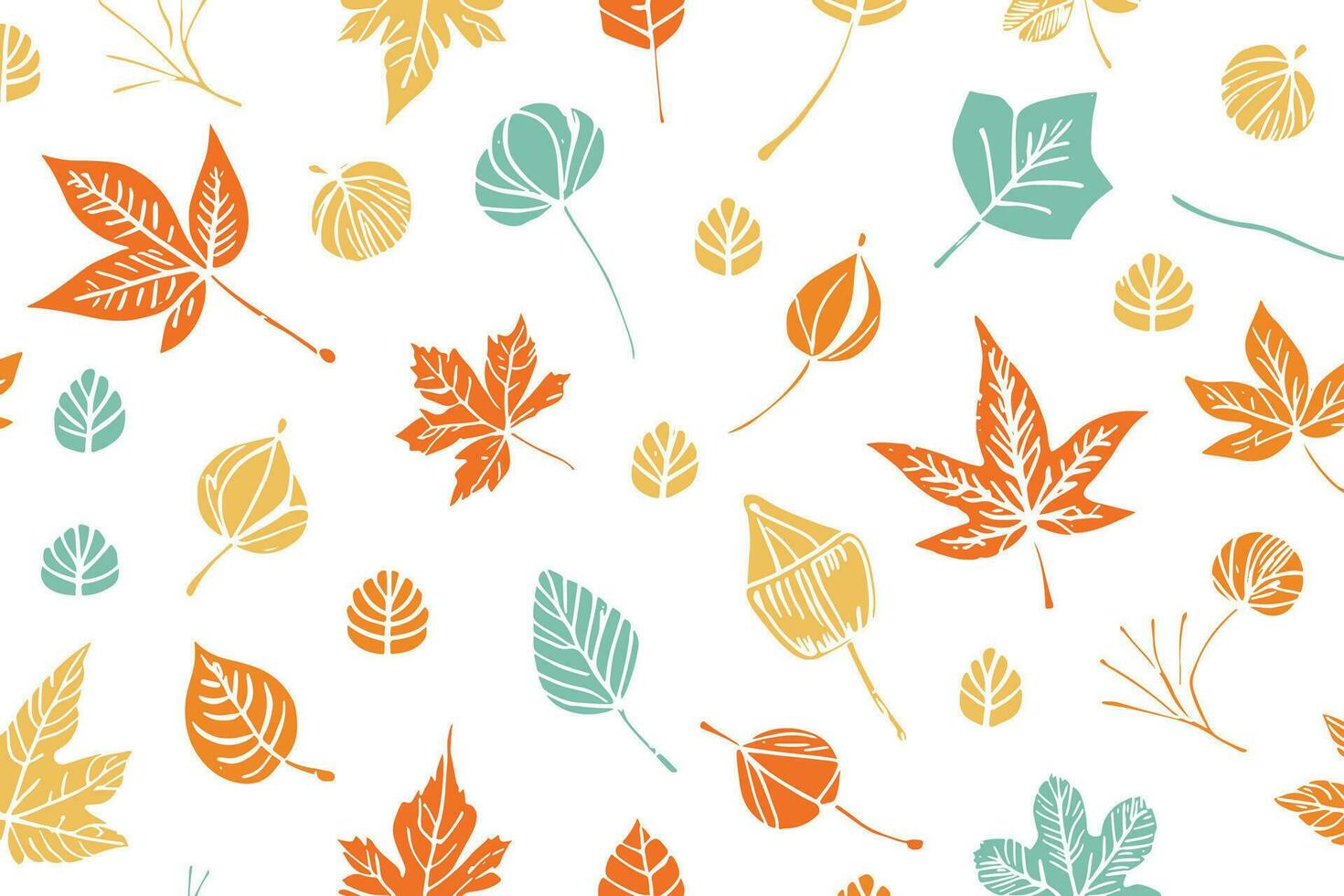 Abstract Colorful Autumn Hand-drawn Leaves Texture Pattern Doodle ...