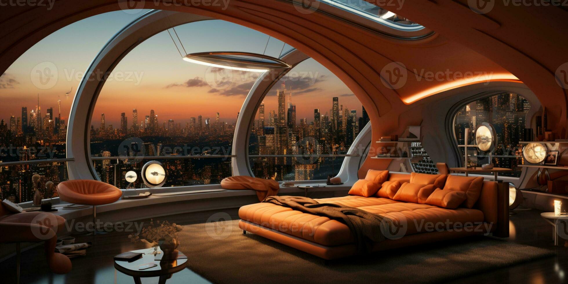 Futuristic room design of the apartment house photo