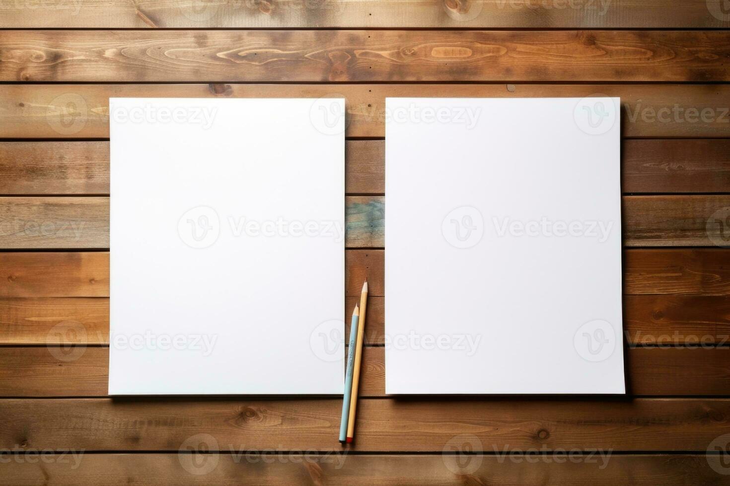 Two blank drawing sheets on the table. Searching for ideas for creativity photo