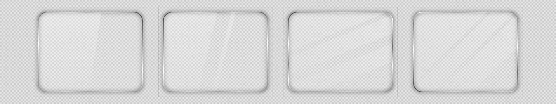 Set of four glass plates in rounded rectangular frame isolated on background. Vector illustration.