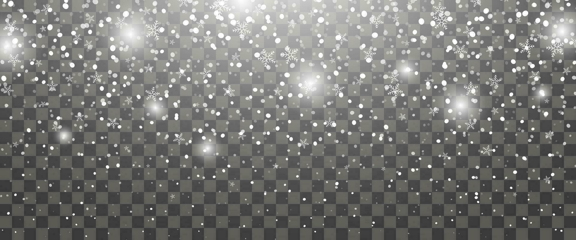 Snowfall and falling snowflakes on background. White snowflakes and Christmas snow. Vector illustration