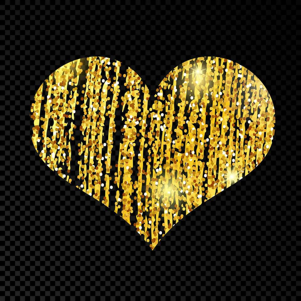 Heart with golden glittering scribble paint on dark background. Background with gold sparkles and glitter effect. Empty space for your text. Vector illustration