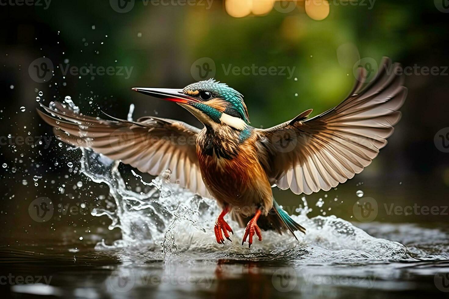 Wildlife Capture Kingfisher Bird Emerges from Water Generative AI photo