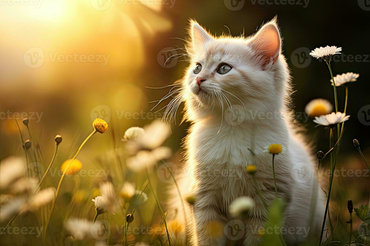 Kitten Cat in nature Flower Meadow Generative AI photo