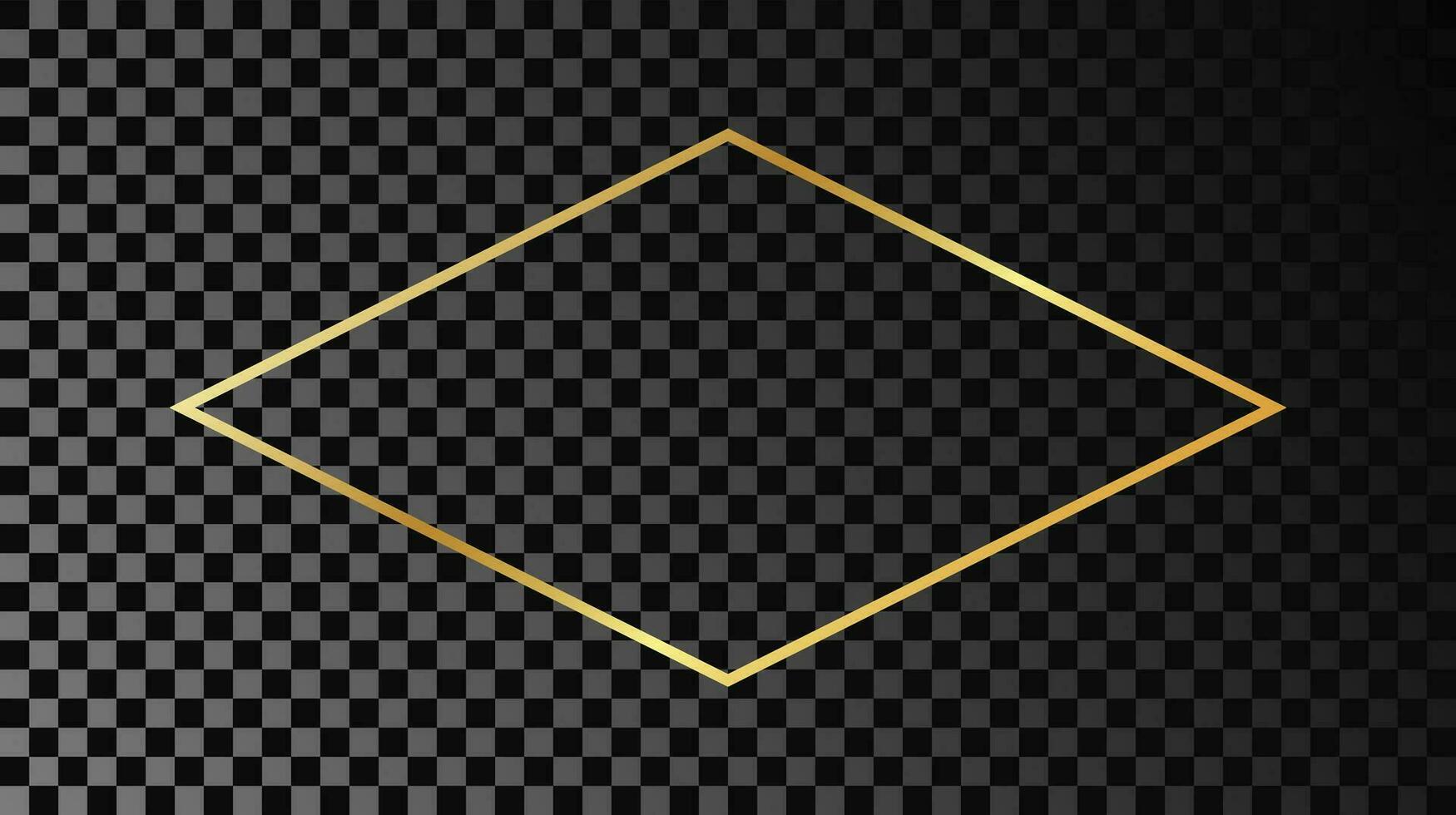 Gold glowing rhombus  shape frame isolated on dark background. Shiny frame with glowing effects. Vector illustration.