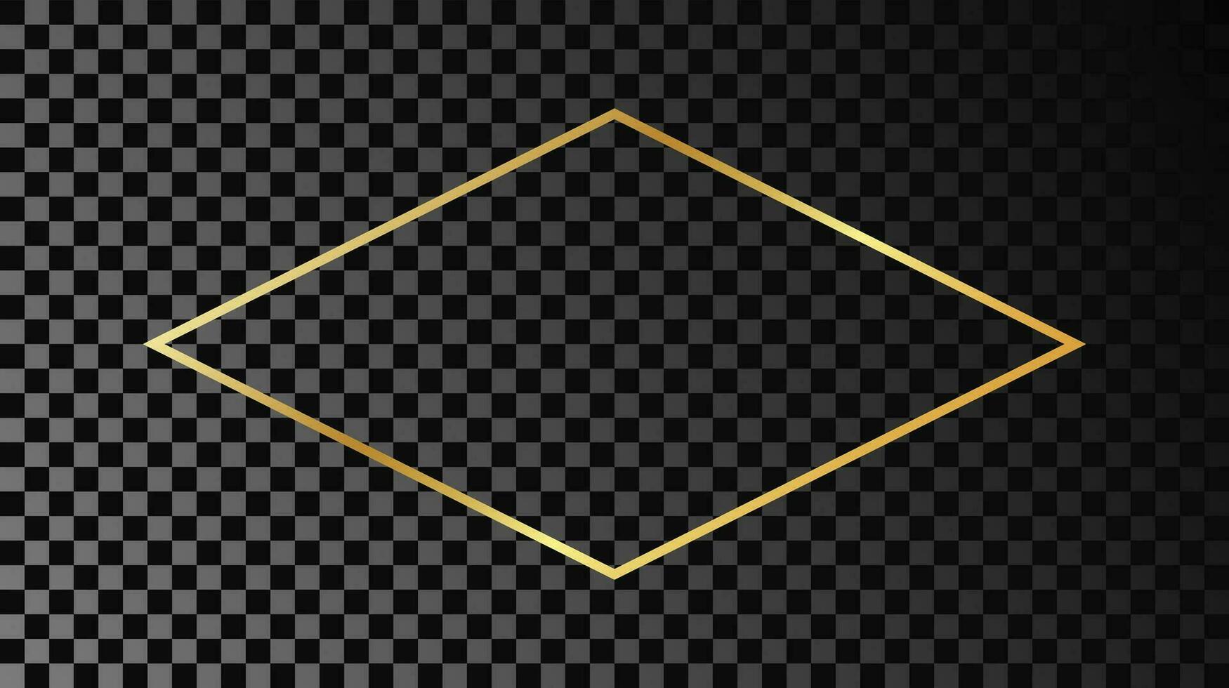 Gold glowing rhombus  shape frame isolated on dark background. Shiny frame with glowing effects. Vector illustration.