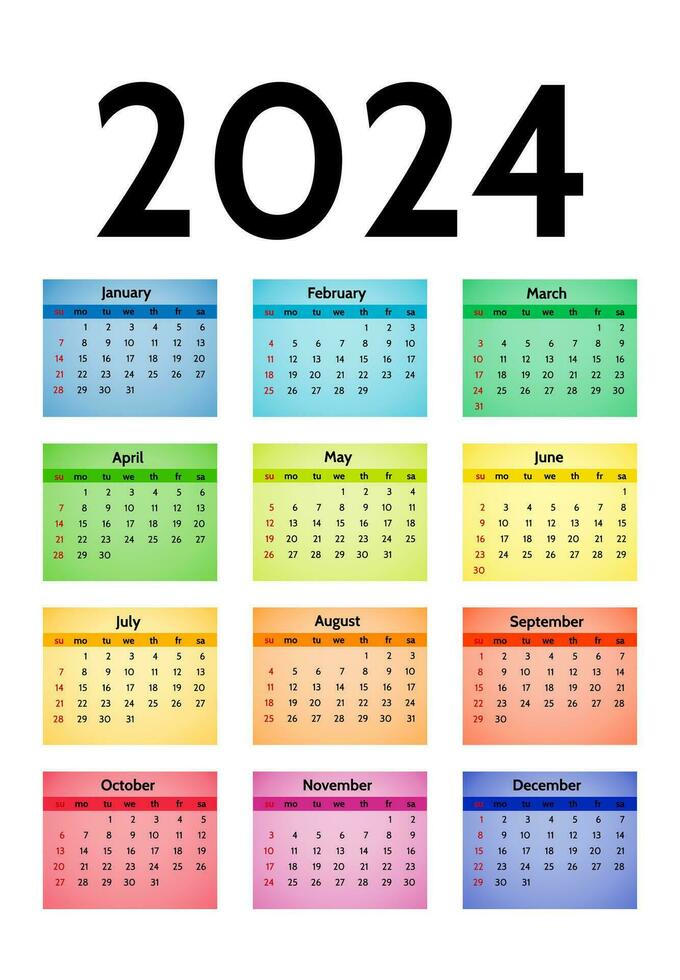 Calendar for 2024 isolated on a white background vector