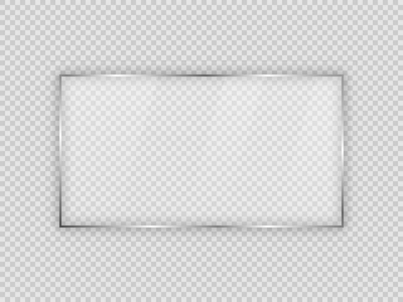 Glass plate in rectangular frame isolated on background. Vector illustration.