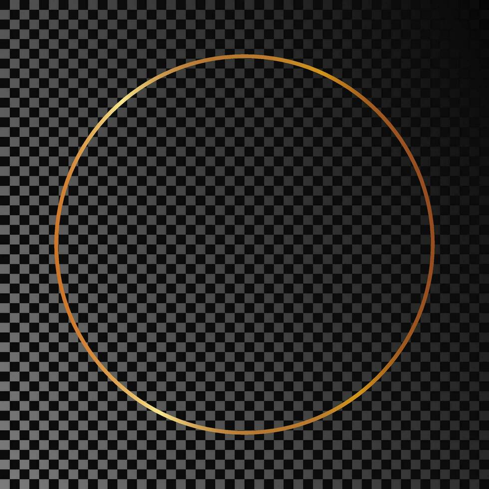 Gold glowing circle frame isolated on dark background. Shiny frame with glowing effects. Vector illustration.