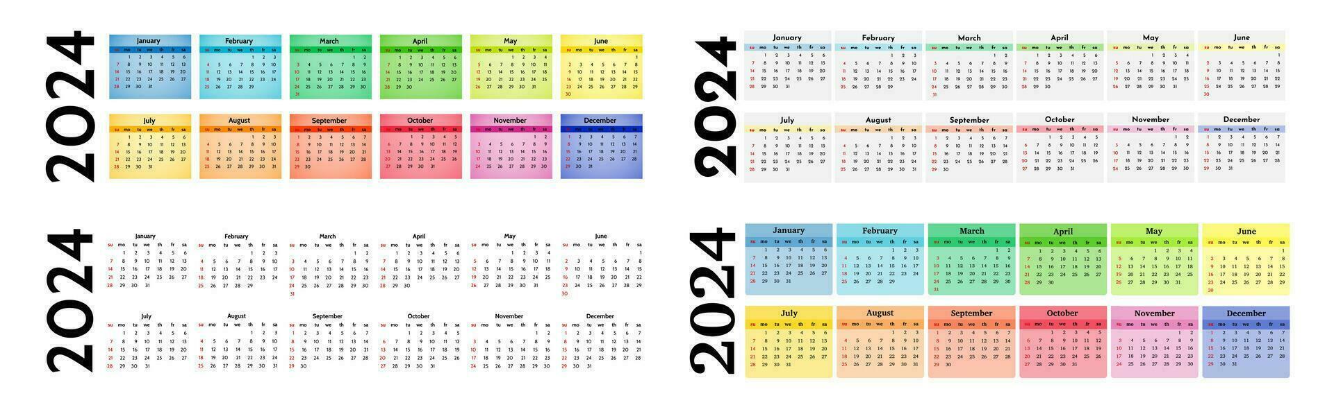 Calendar for 2024 isolated on a white background vector