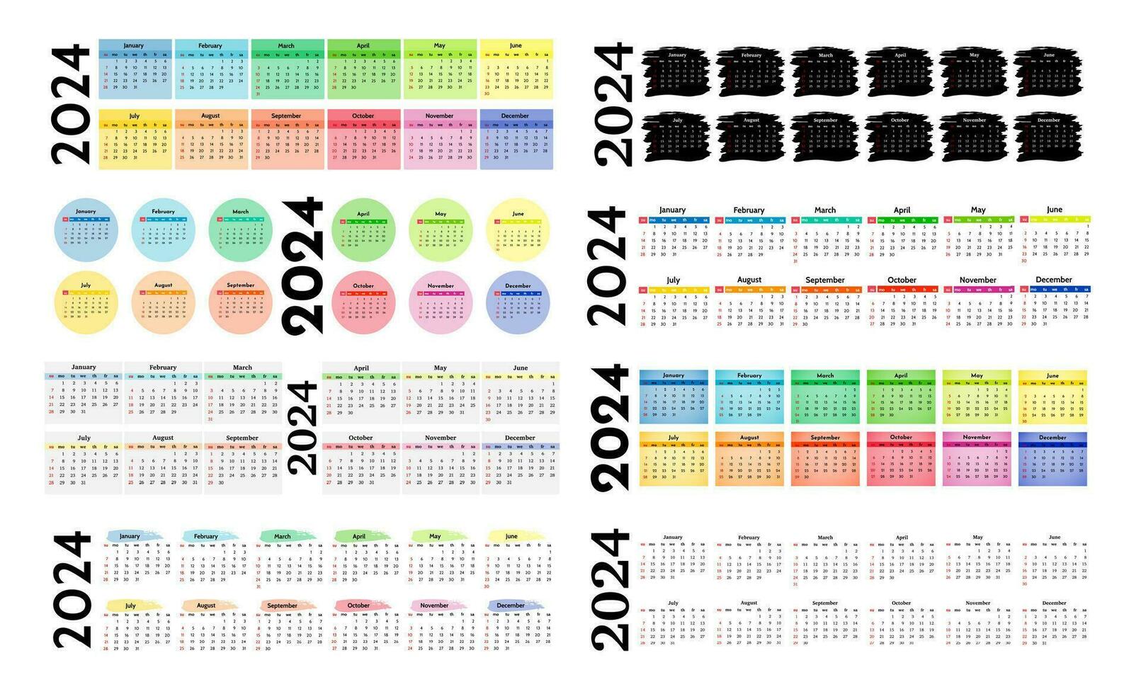 Calendar for 2024 isolated on a white background vector