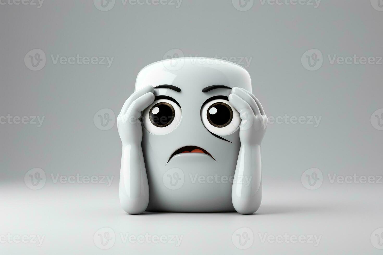 3D facepalm emoticon sad expression shaking head isolated on gray photo