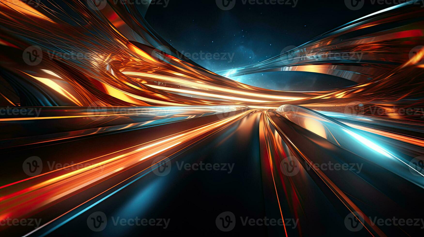 Dynamic Cyberpunk Light Trails, Curve Distortion Generative AI photo