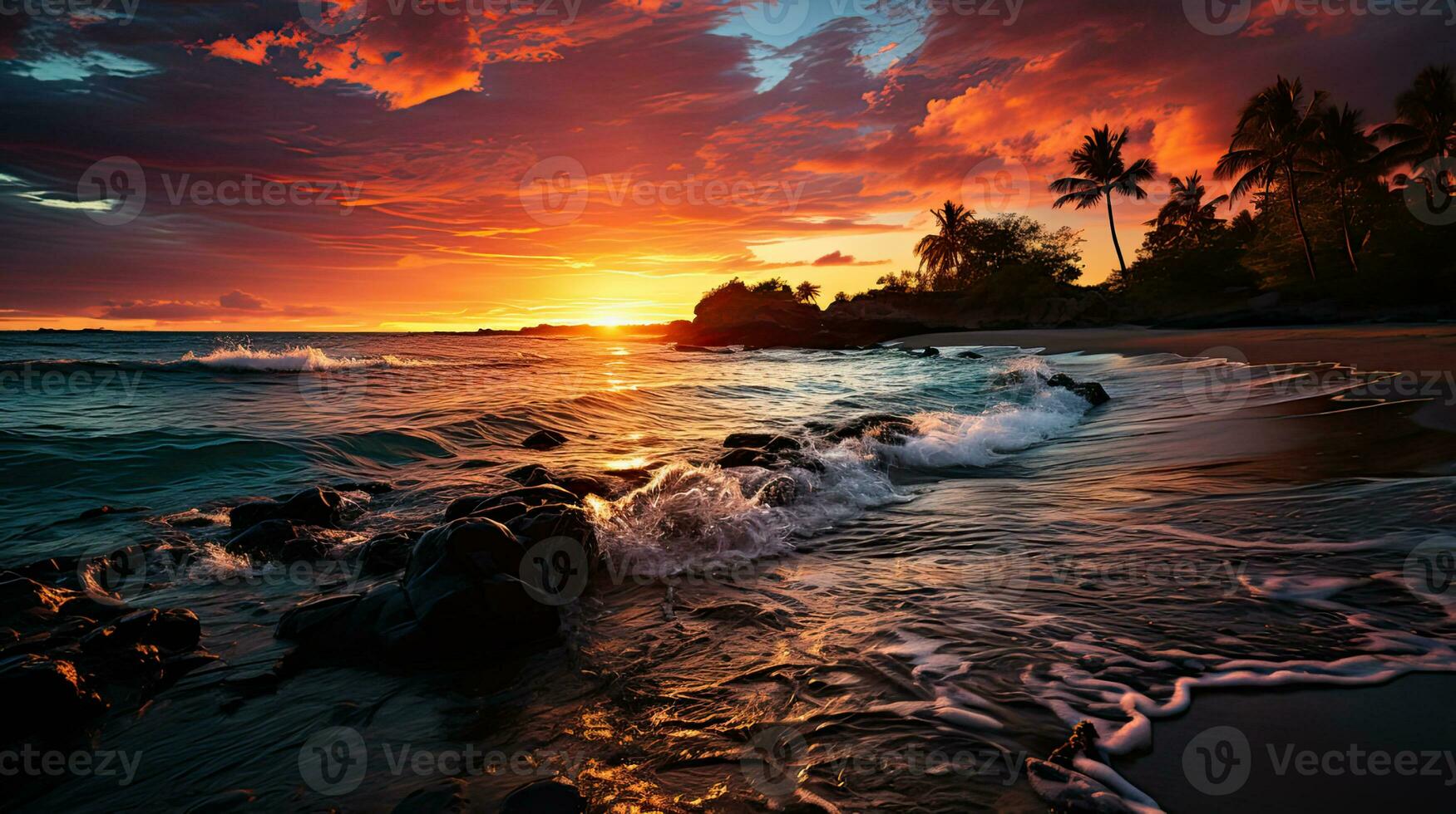 Tropical Beach Sunset Exotic Beauty Generative AI photo