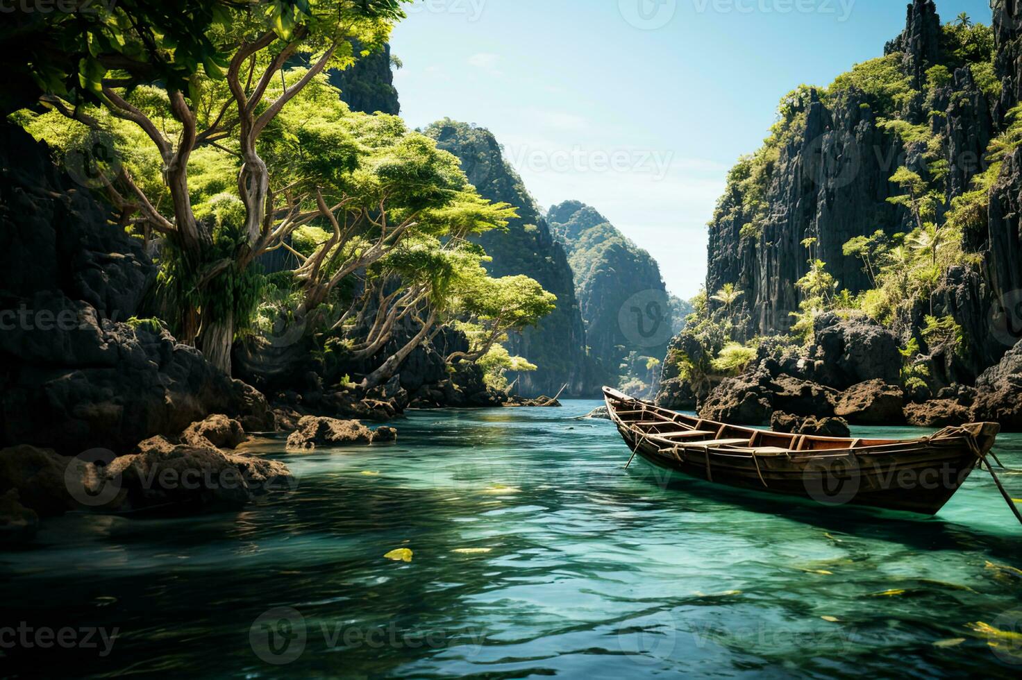 Boat Thai Seascape Coastal Landscape Travel Photo Generative AI