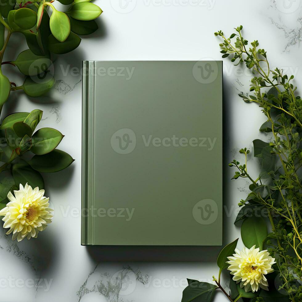 Marketing Your Bestseller Green Book Cover Mockup Generative AI photo