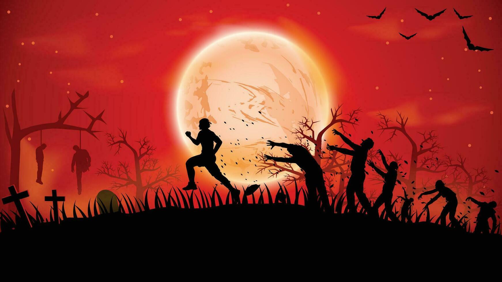 zombie run silhouette vector