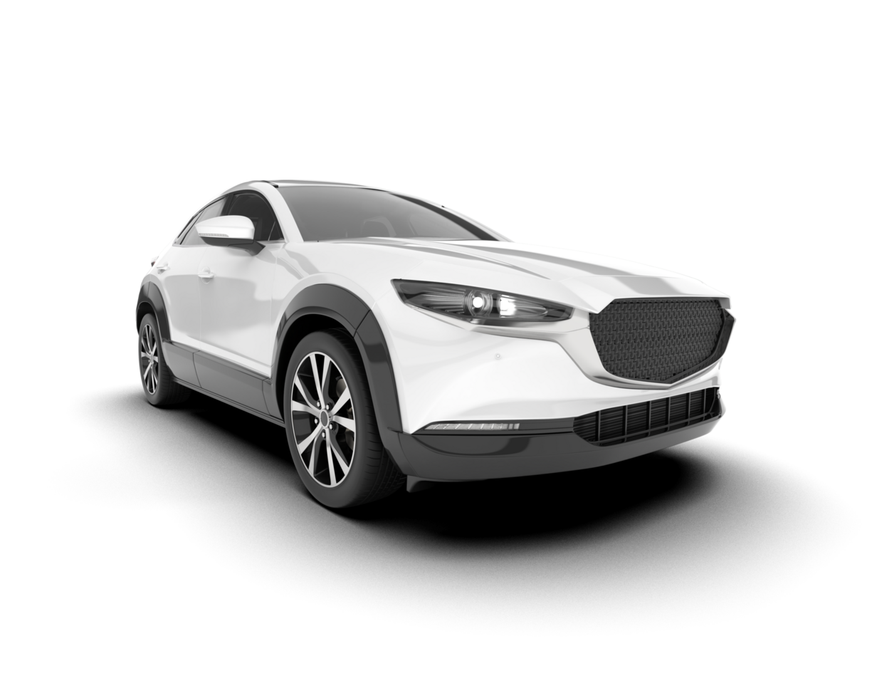 White modern car isolated on transparent background. 3d rendering - illustration png