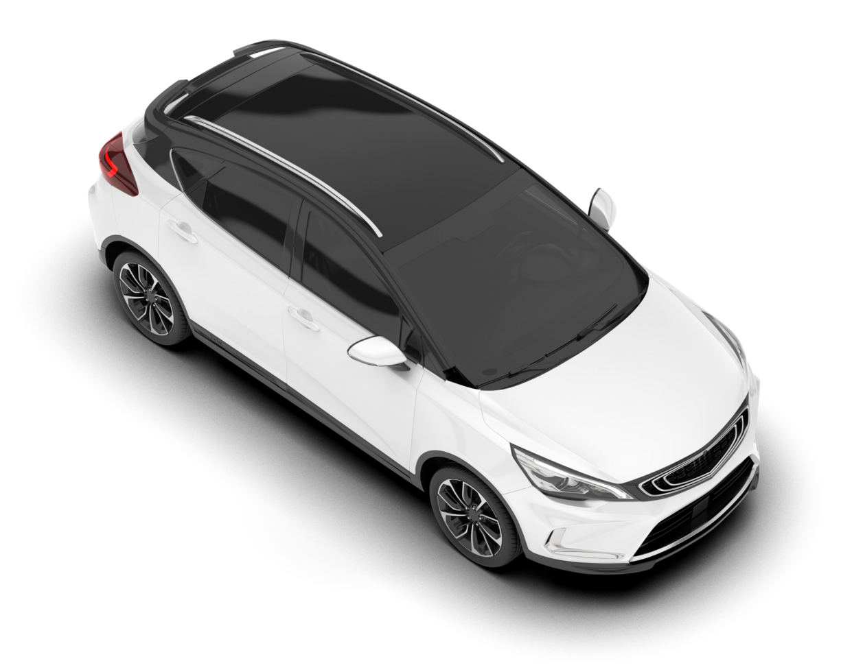 White city car isolated on transparent background. 3d rendering - illustration png