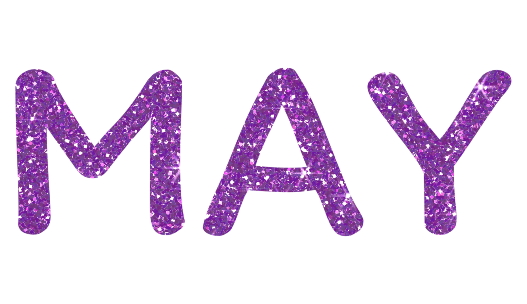 Purple glitter MAY Letters Icon. May sign. Design for decorating, background, wallpaper, illustration. png