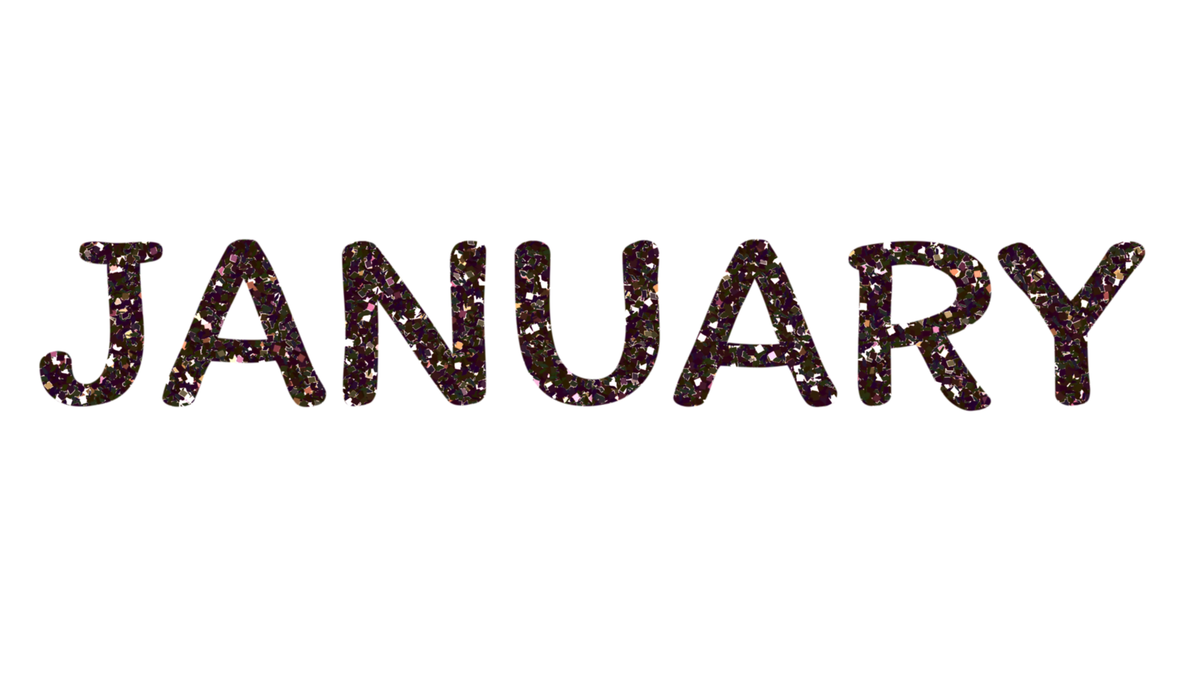 Black glitter JANUARY Letters Icon. January sign. Design for decorating, background, wallpaper, illustration. png