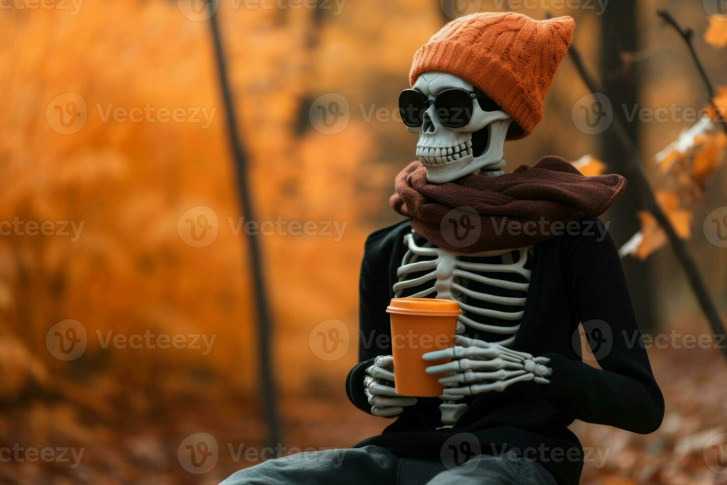 Skeleton leaves autumn. Generate Ai photo