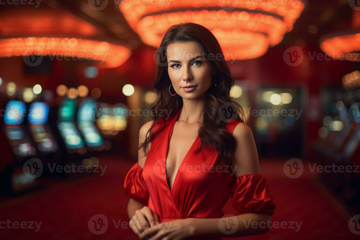 Casino brunette girl. Generate Ai photo