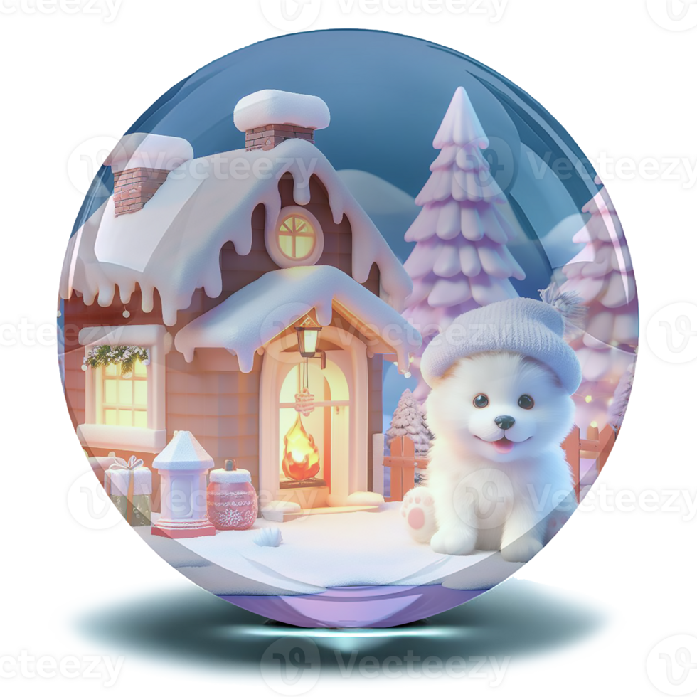 Sparkling crystal snowball with a warmest house and a puppy png