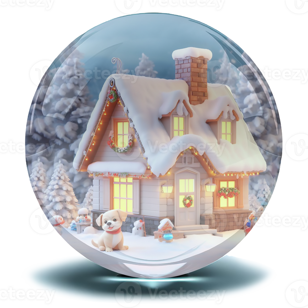 Sparkling crystal snowball with a warmest house and a puppy png