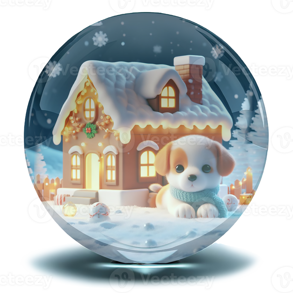 Sparkling crystal snowball with a warmest house and a puppy png