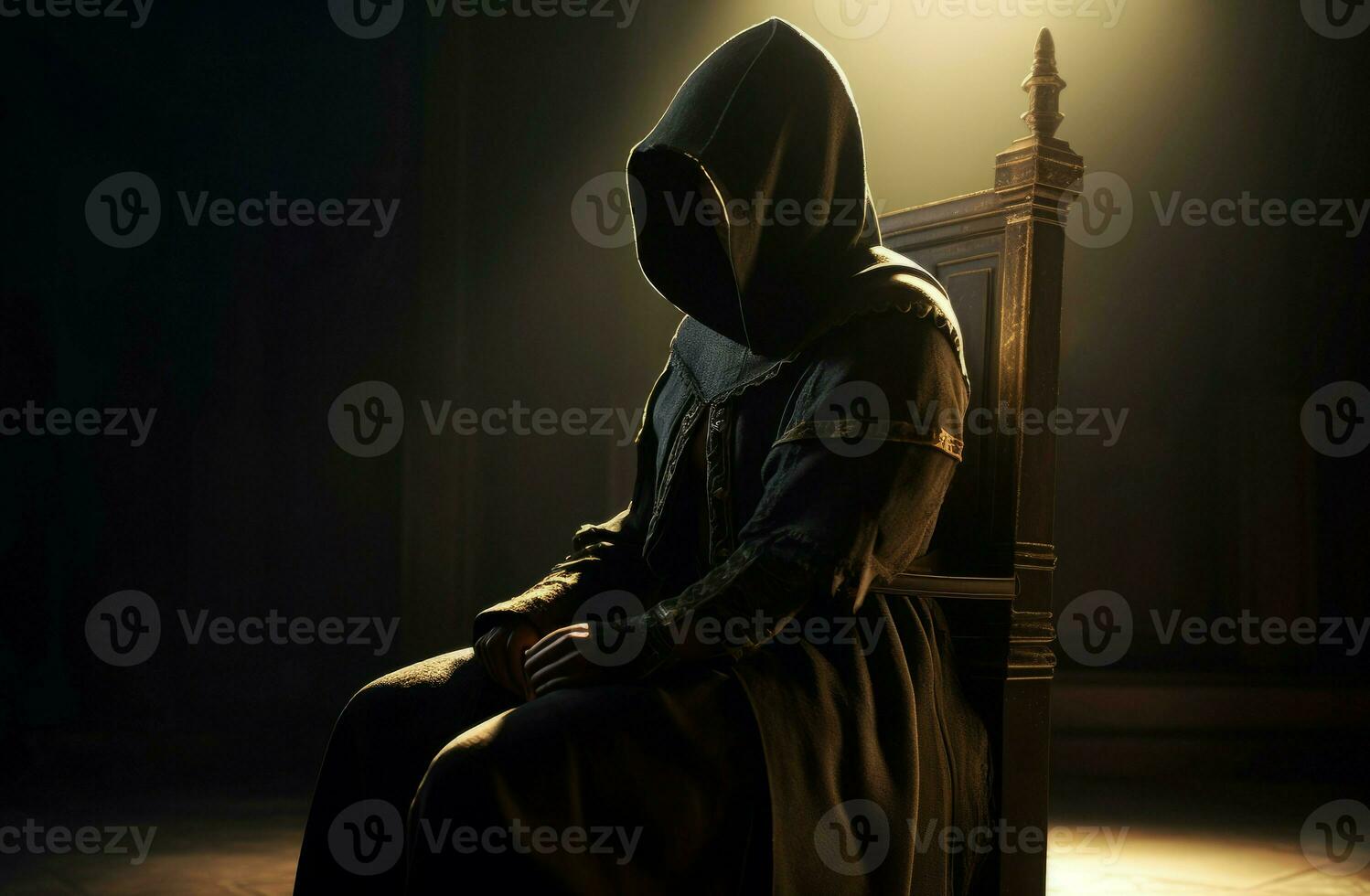 Assassin hooded throne. Generate Ai photo