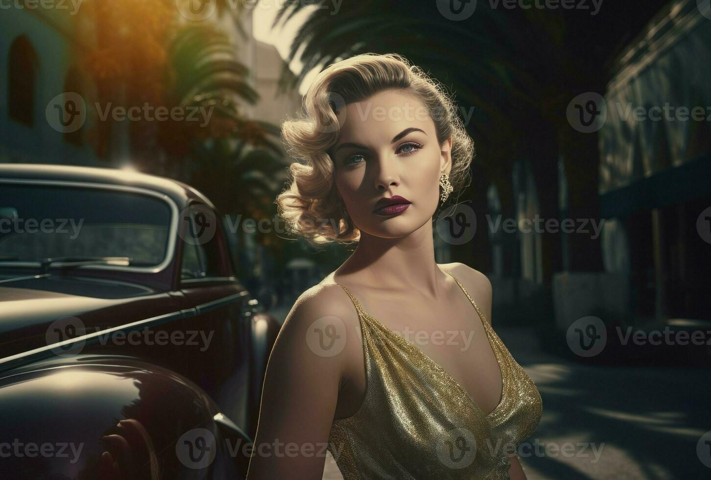 Hollywood woman retro style. Generate Ai photo