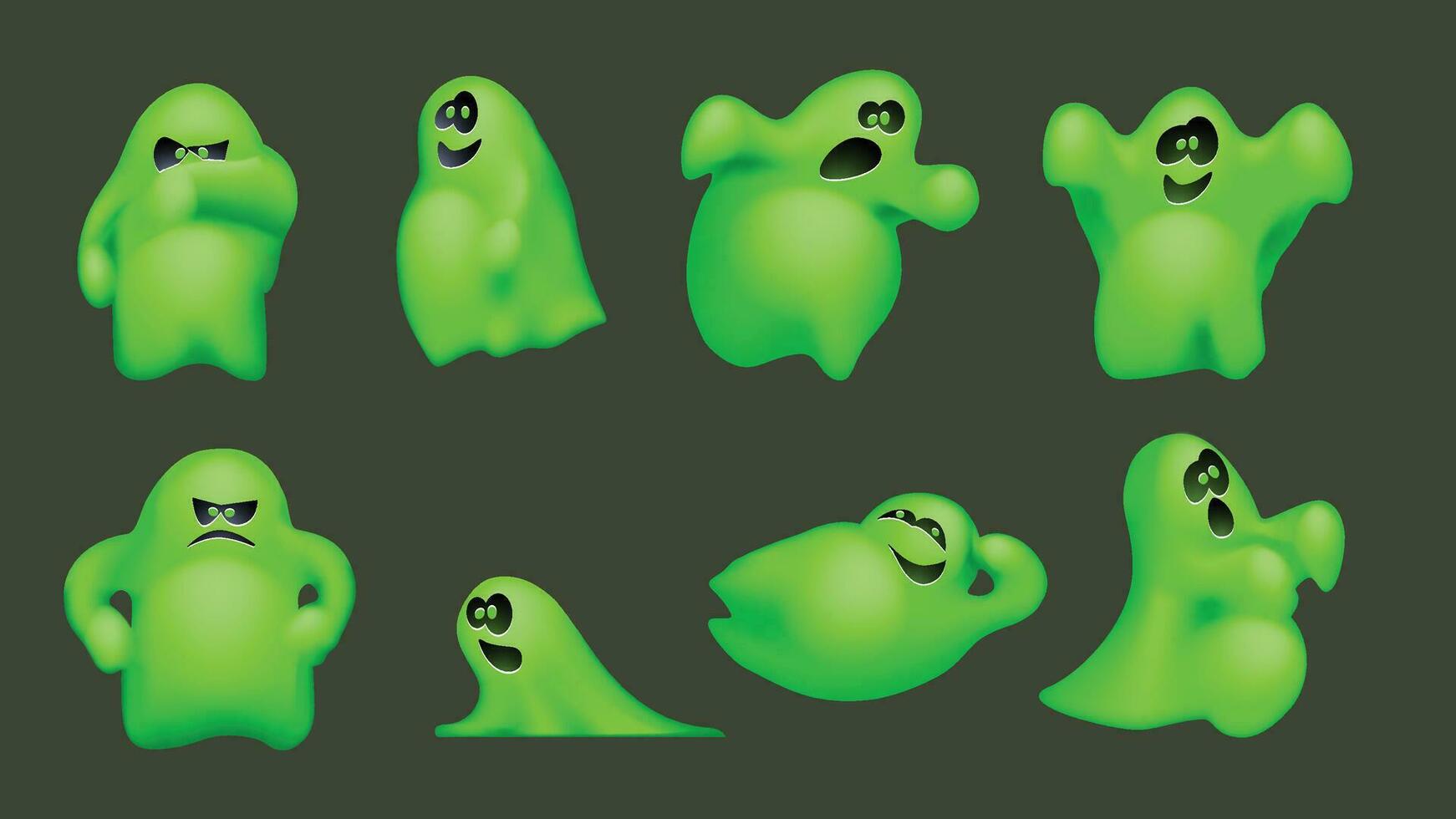 green color ghosts set vector