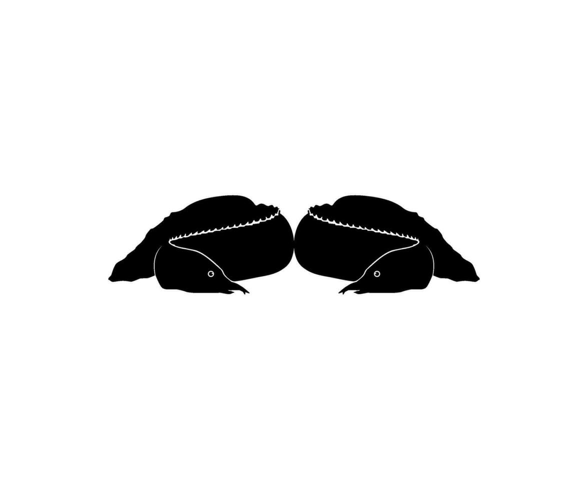 Silhouette of the fire eel, Mastacembelus erythrotaenia, is a relatively large species of spiny eel, can use for art Illustration, logo type, pictogram, website, or graphic design element. Vector