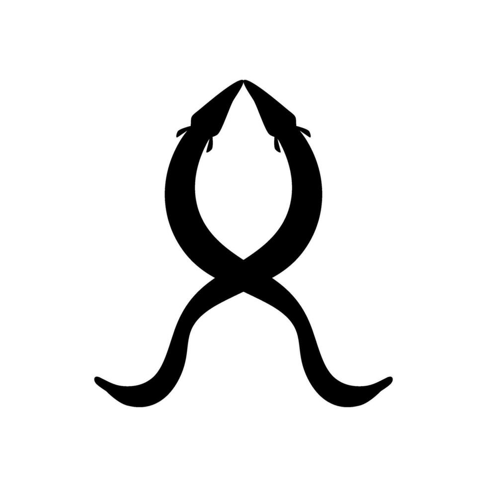 Silhouette of the fire eel, Mastacembelus erythrotaenia, is a relatively large species of spiny eel, can use for art Illustration, logo type, pictogram, website, or graphic design element. Vector