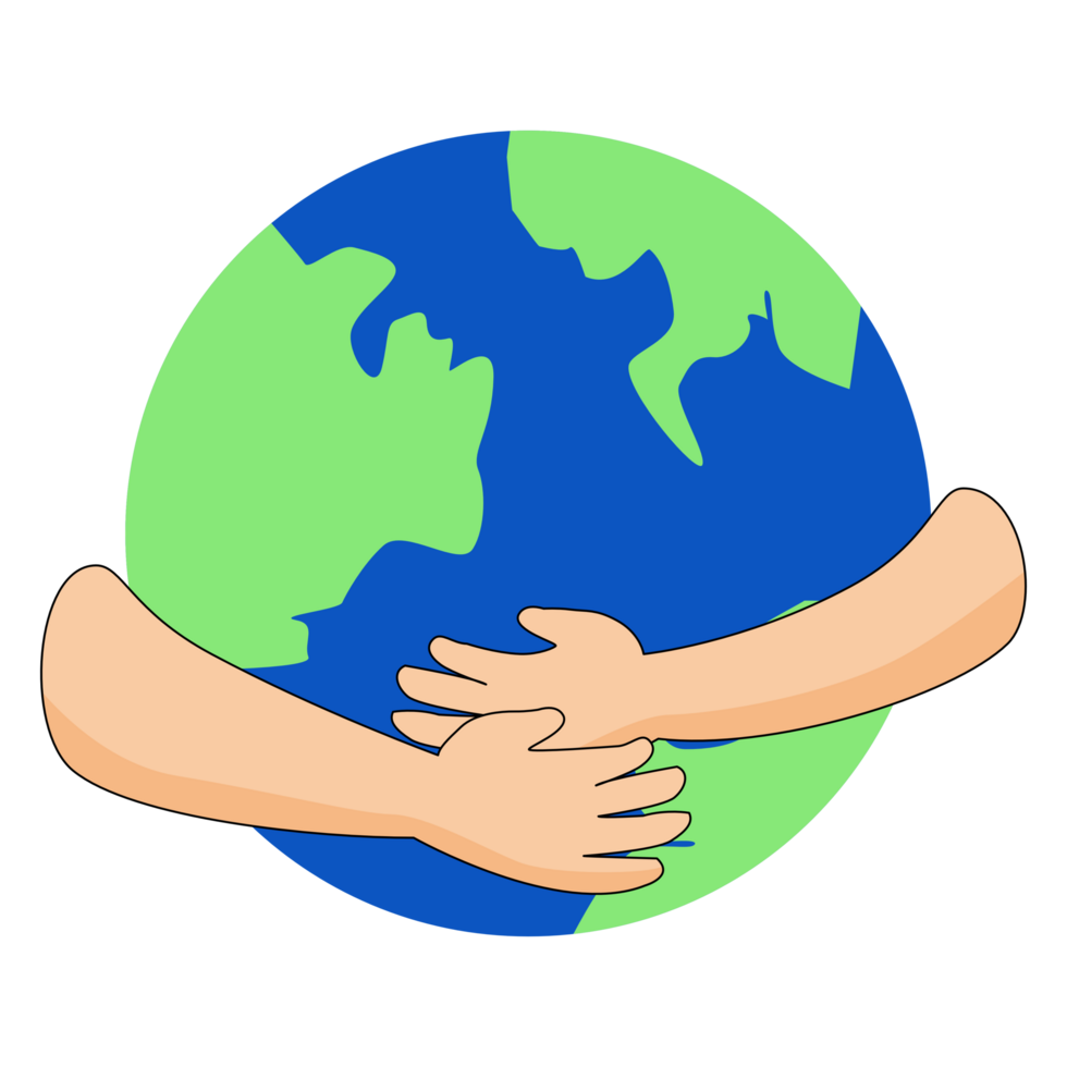 hands hug planet Earth. Concept of World Environment Day, Save the Earth, Protect environmental and eco green life, ecology and nature protect. Cartoon png