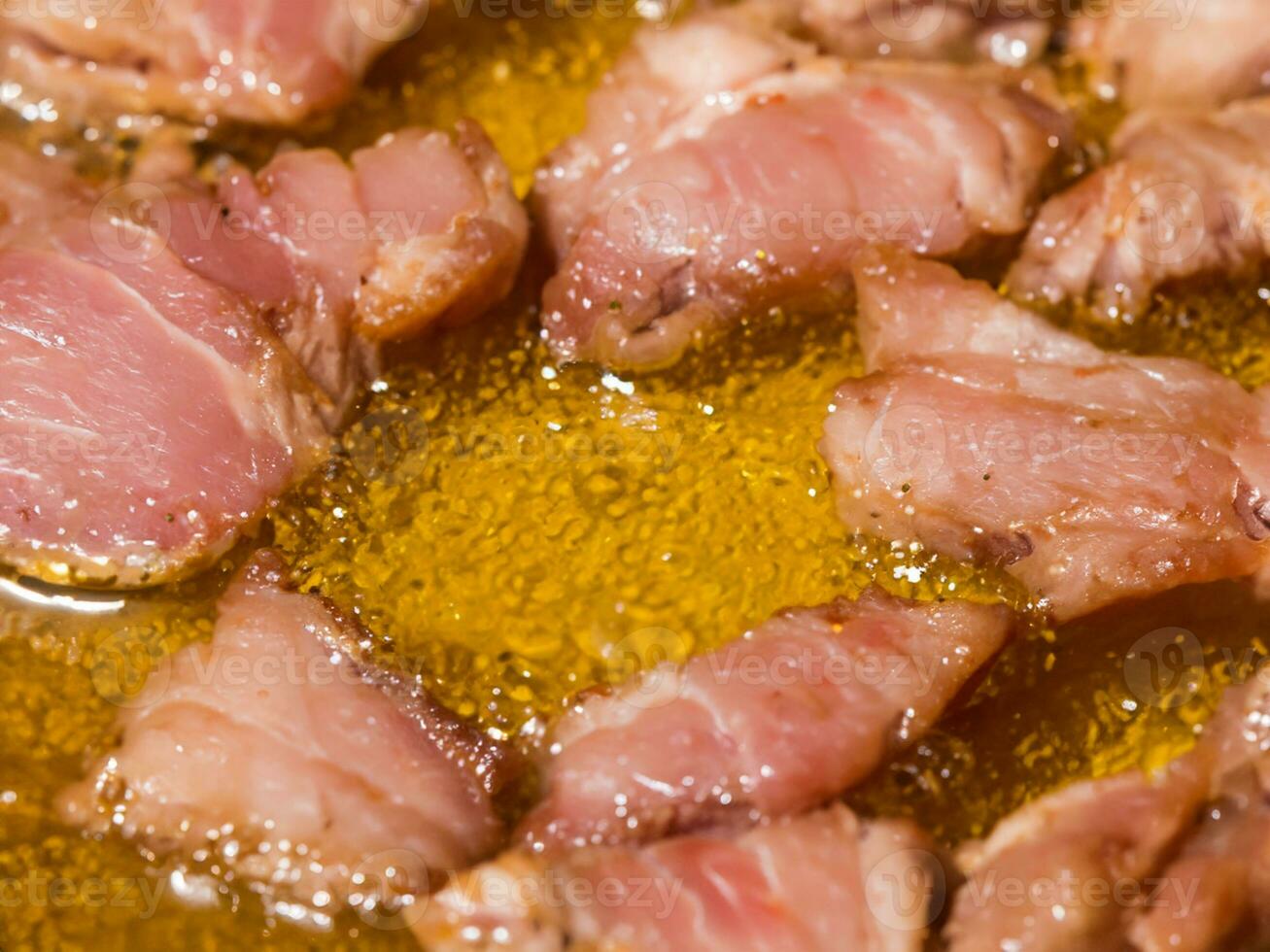 fried pork in the frying pan. photo